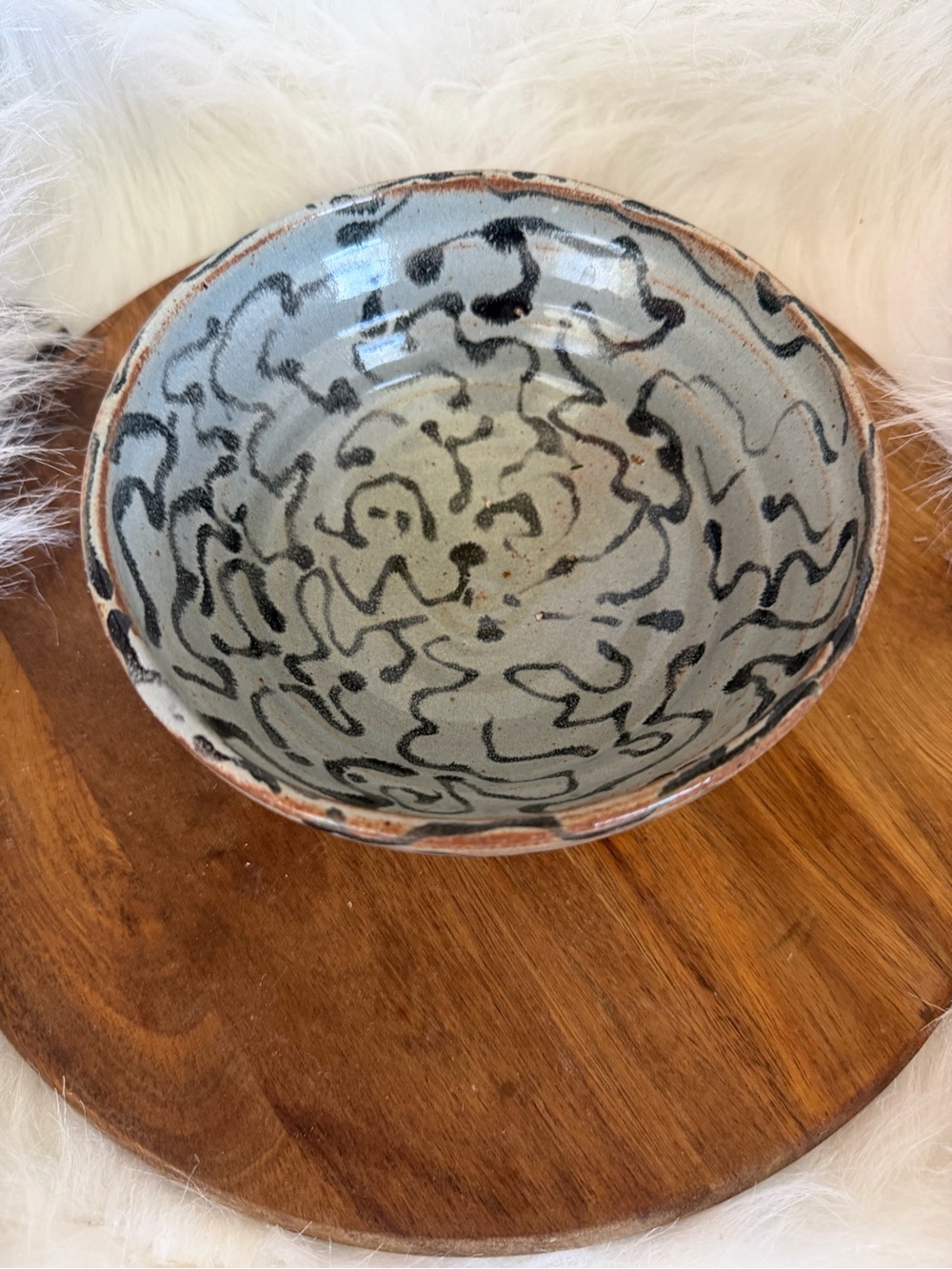 Handcrafted Ceramic Serving Bowl - Gray and Black